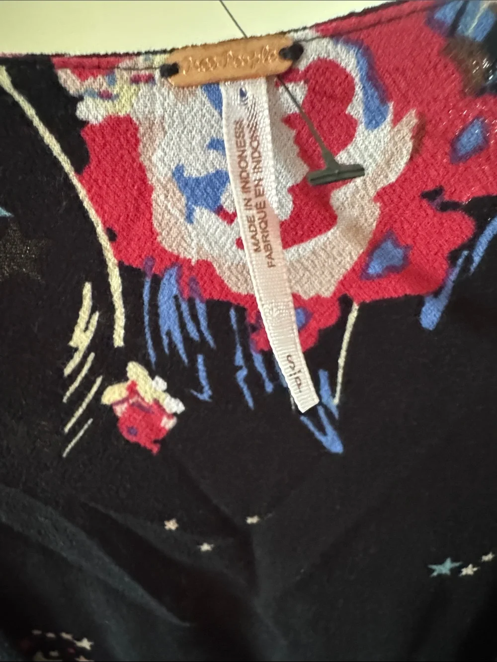 Free People NWOT Black Floral Star Deep V Sleeveless Blouse
